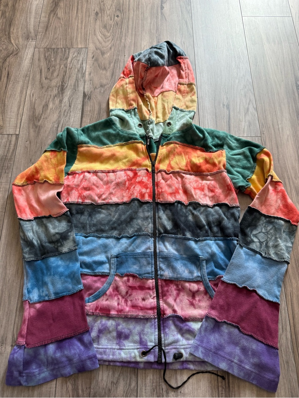 Multicolor Striped 100% cotton Jacket - Women's Casual Zip-Up tie dye size L